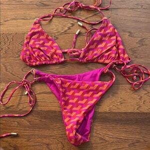 Pink and Orange Geometric Bikini Set